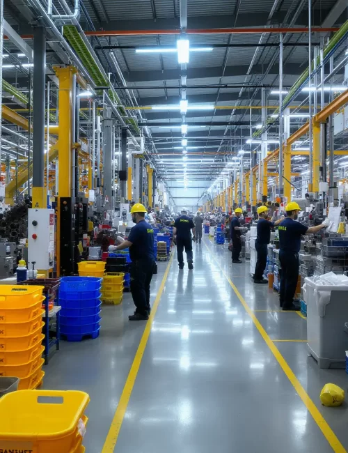 Equipe aplicando excelência operacional no chão de fábrica para resultados sustentáveis e melhoria contínua pela Master Plan